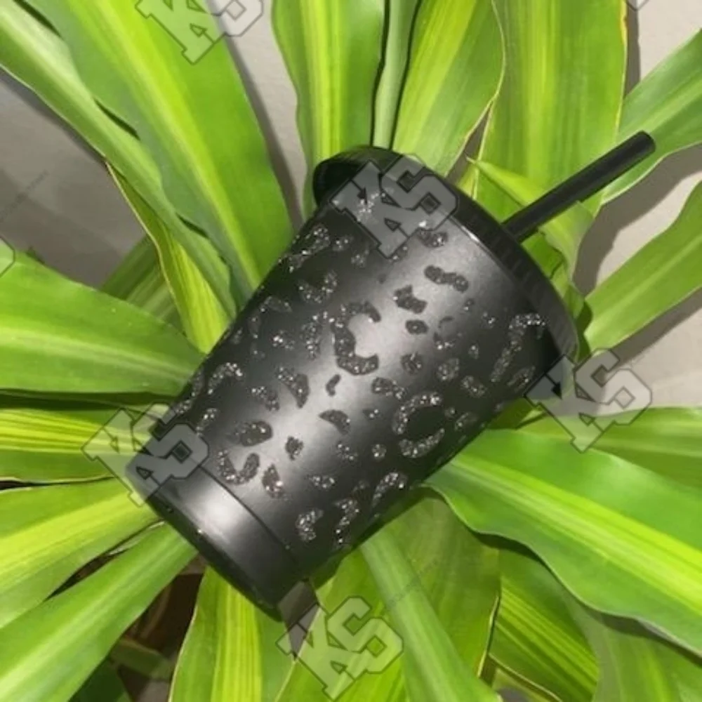Black Leopard Print Glitter Cup‎